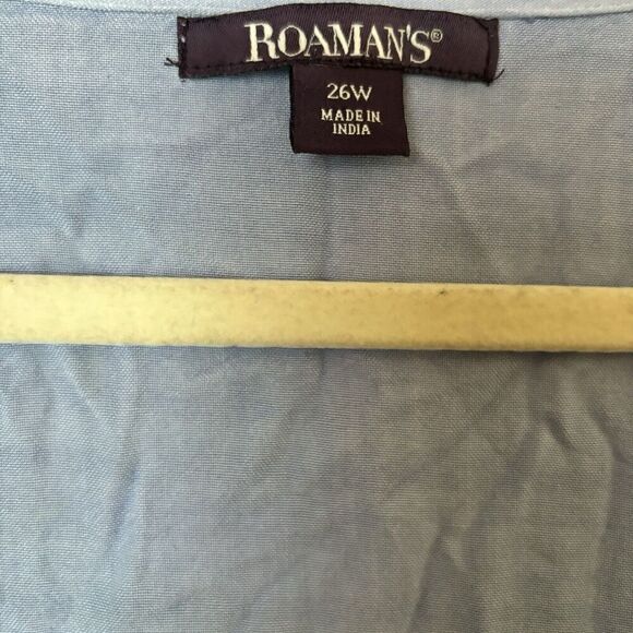 Roamans Top Womens 26W Blue Eyelet Mixed Media Boho Flutter Button Detail Blouse - Picture 7 of 9